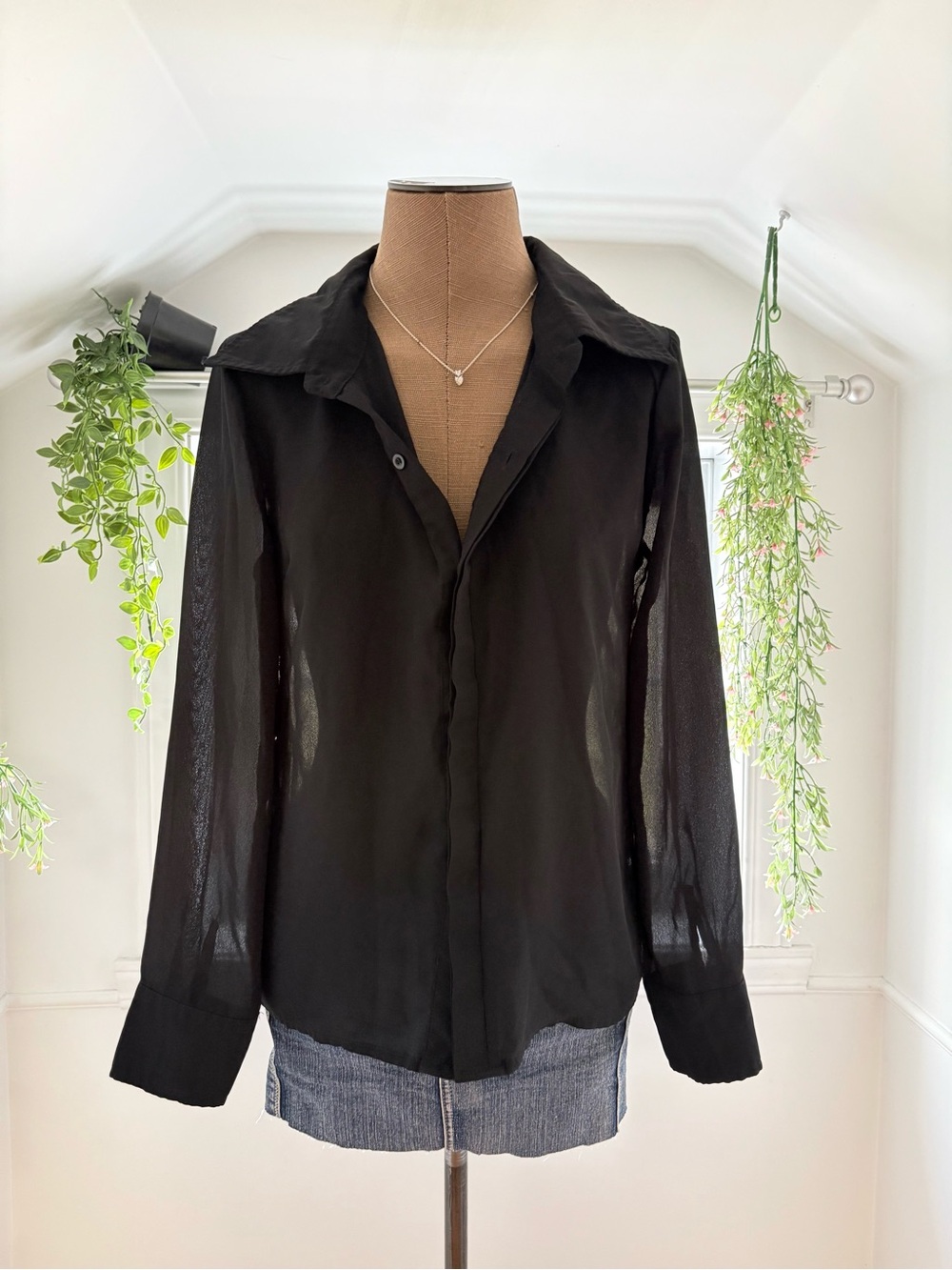 Classic Black Sheer Button-Up Blouse